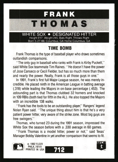 1992 Fleer #712 Frank Thomas