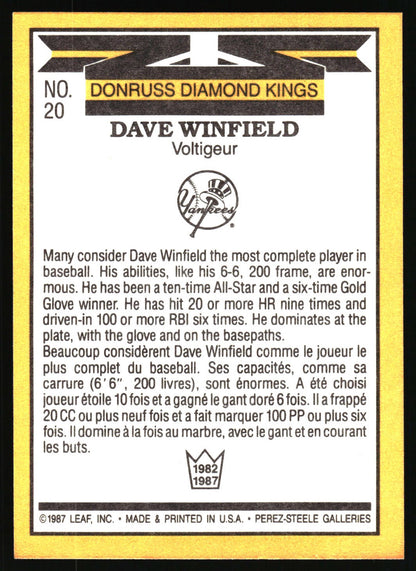 1987 Donruss #20 Dave Winfield