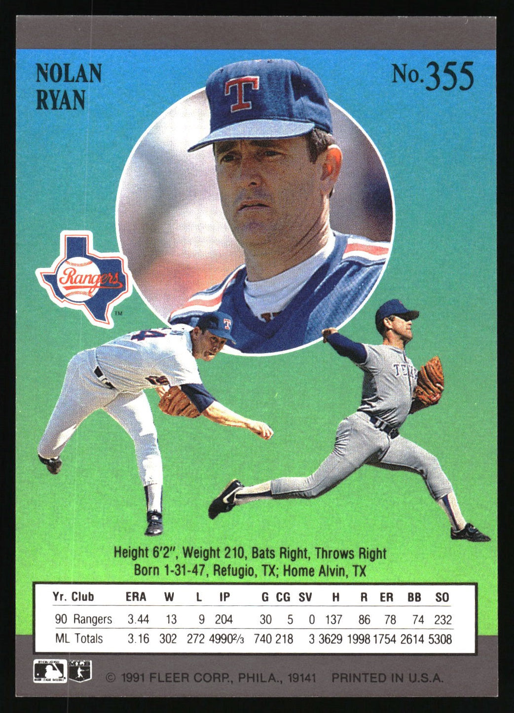 1991 Ultra #355 Nolan Ryan