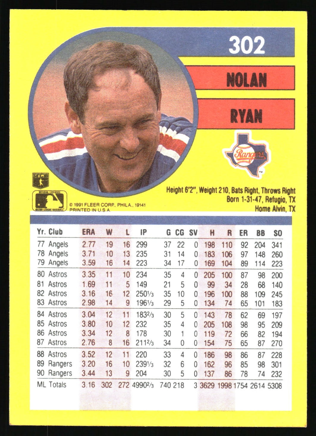 1991 Fleer #302 Nolan Ryan