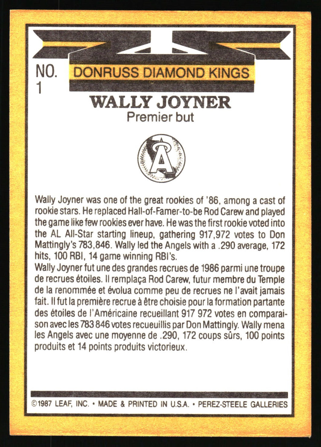 1987 Leaf #1 Wally Joyner