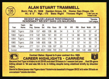 1987 Leaf #126 Alan Trammell