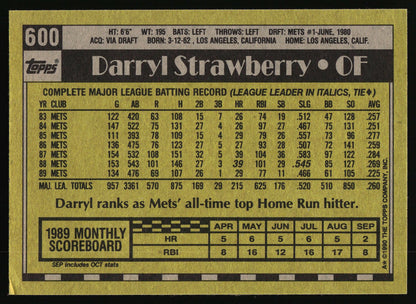 1990 Topps #600 Darryl Strawberry