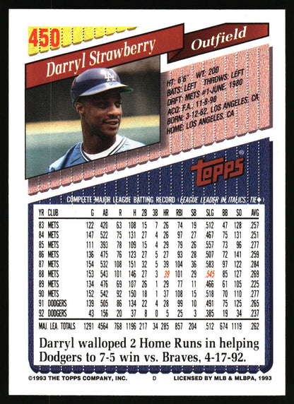 1993 Topps #450 Darryl Strawberry