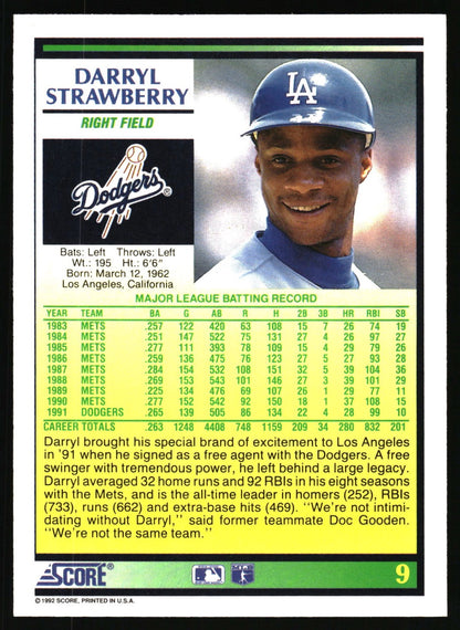 1992 Score #9 Darryl Strawberry