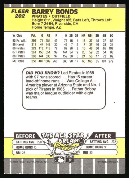 1989 Fleer #202 Barry Bonds