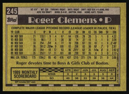 1990 Topps #245 Roger Clemens
