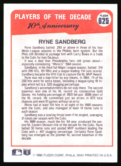 1990 Fleer #625 Ryne Sandberg