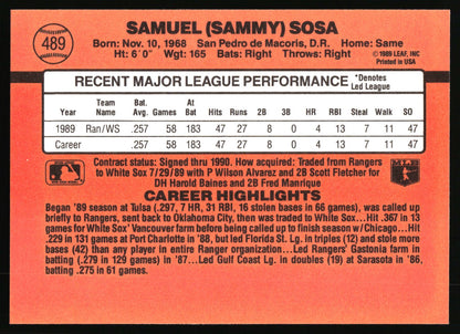 1990 Donruss #489 Sammy Sosa