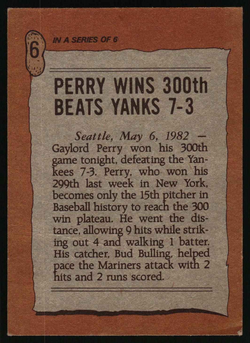 1983 Topps Gaylord Perry Peanut Farm #6 Gaylord Perry