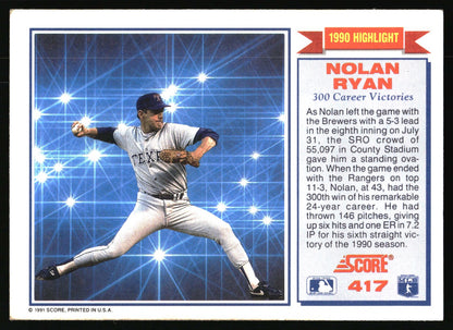 1991 Score #417 Nolan Ryan