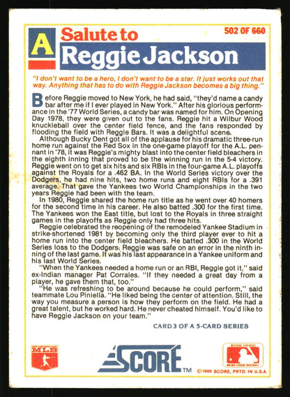 1988 Score #502 Reggie Jackson