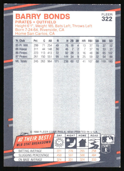 1988 Fleer #322 Barry Bonds