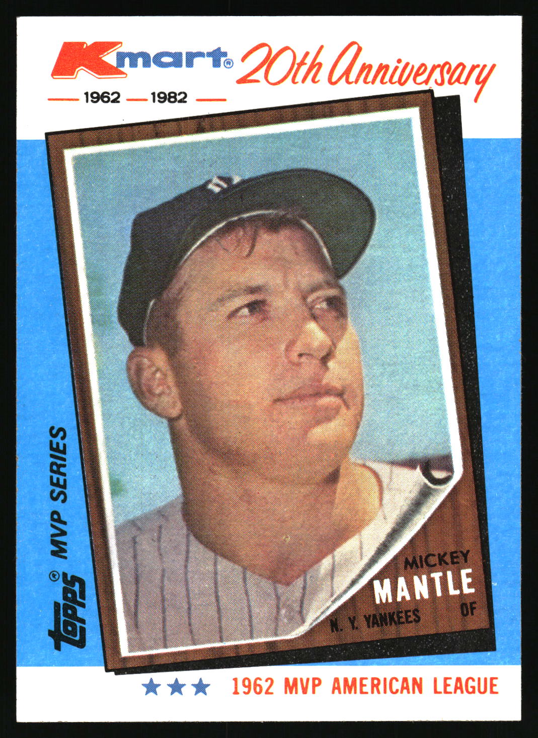 1982 Topps Kmart 20th Anniversary AL & NL MVP's #1 Mickey Mantle