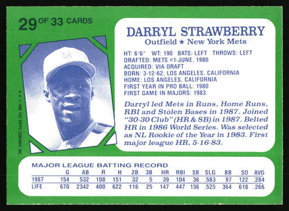 1988 Topps Kay-Bee Superstars of Baseball #29 Darryl Strawberry