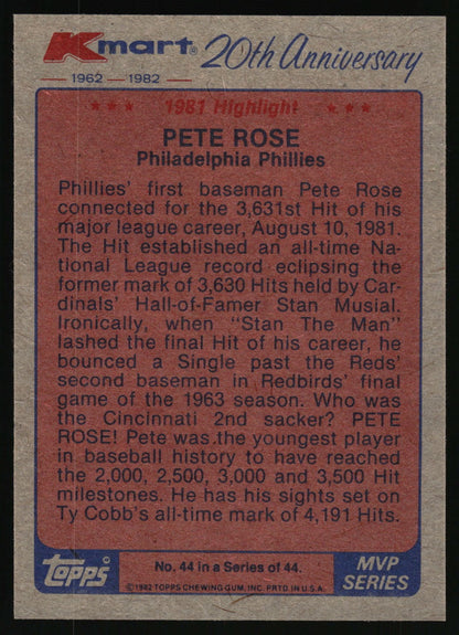 1982 Topps Kmart 20th Anniversary AL & NL MVP's #44 Pete Rose