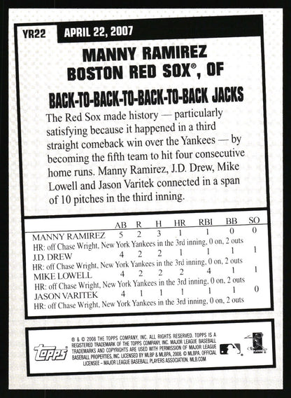 2008 Topps #YR22 Manny Ramirez Year in Review