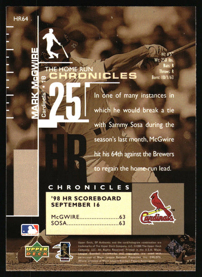 1999 SP Authentic #HR64 Mark McGwire Home Run Chronicles