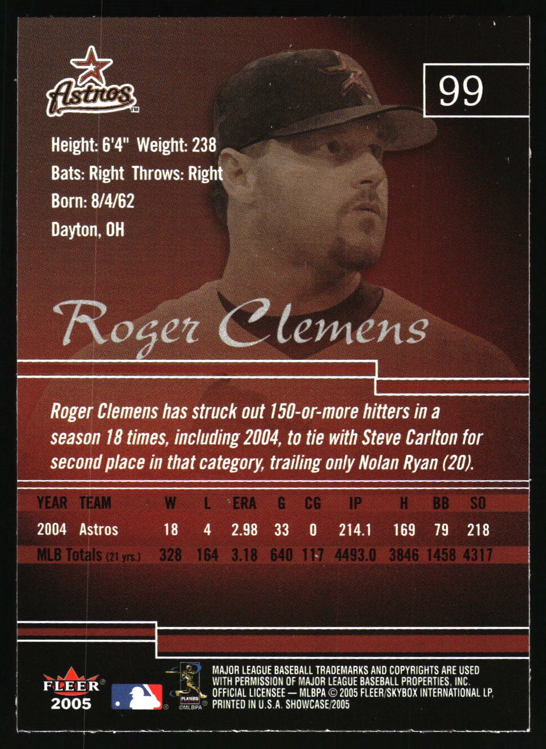 2005 Fleer Showcase #99 Roger Clemens