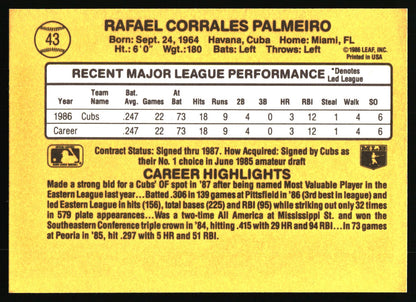 1987 Donruss #43 Rafael Palmeiro
