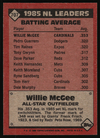 1986 Topps #707 Willie McGee