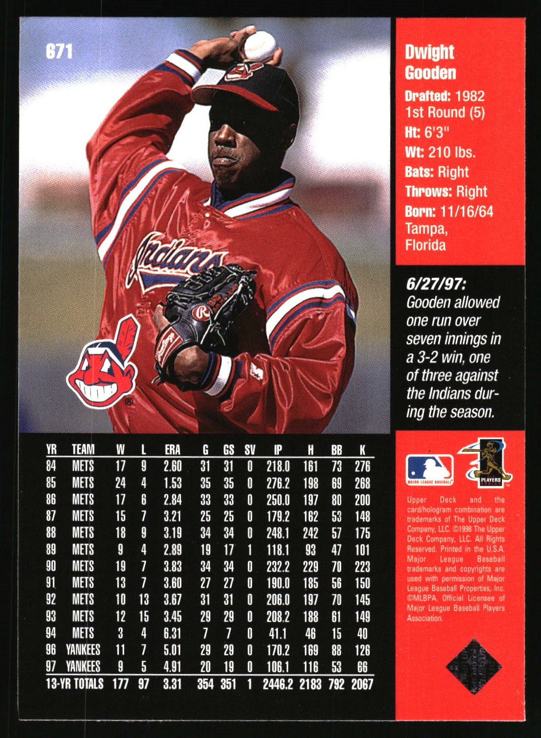 1998 Upper Deck #671 Dwight Gooden