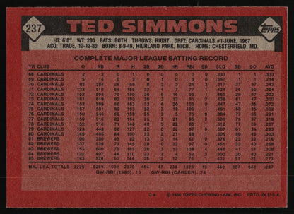 1986 Topps #237 Ted Simmons