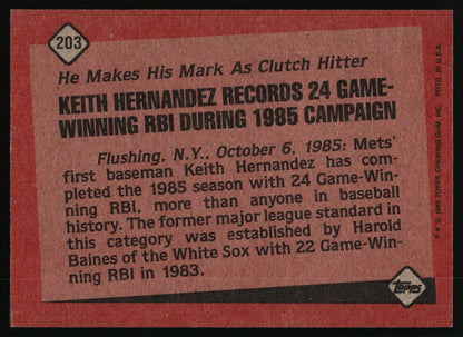 1986 Topps #203 Keith Hernandez