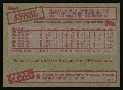 1985 Topps #364 Richard Dotson