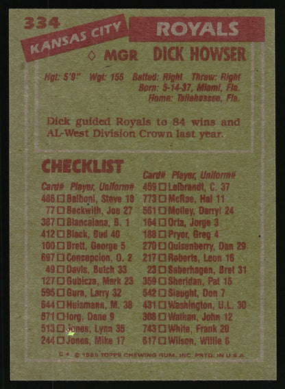 1985 Topps #334 Dick Howser