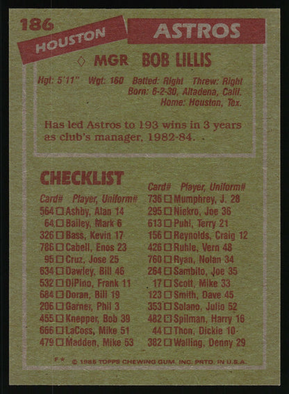 1985 Topps #186 Bob Lillis