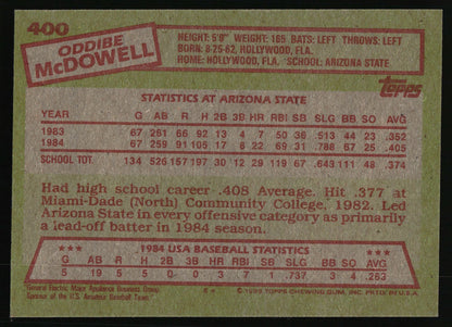 1985 Topps #400 Oddibe McDowell