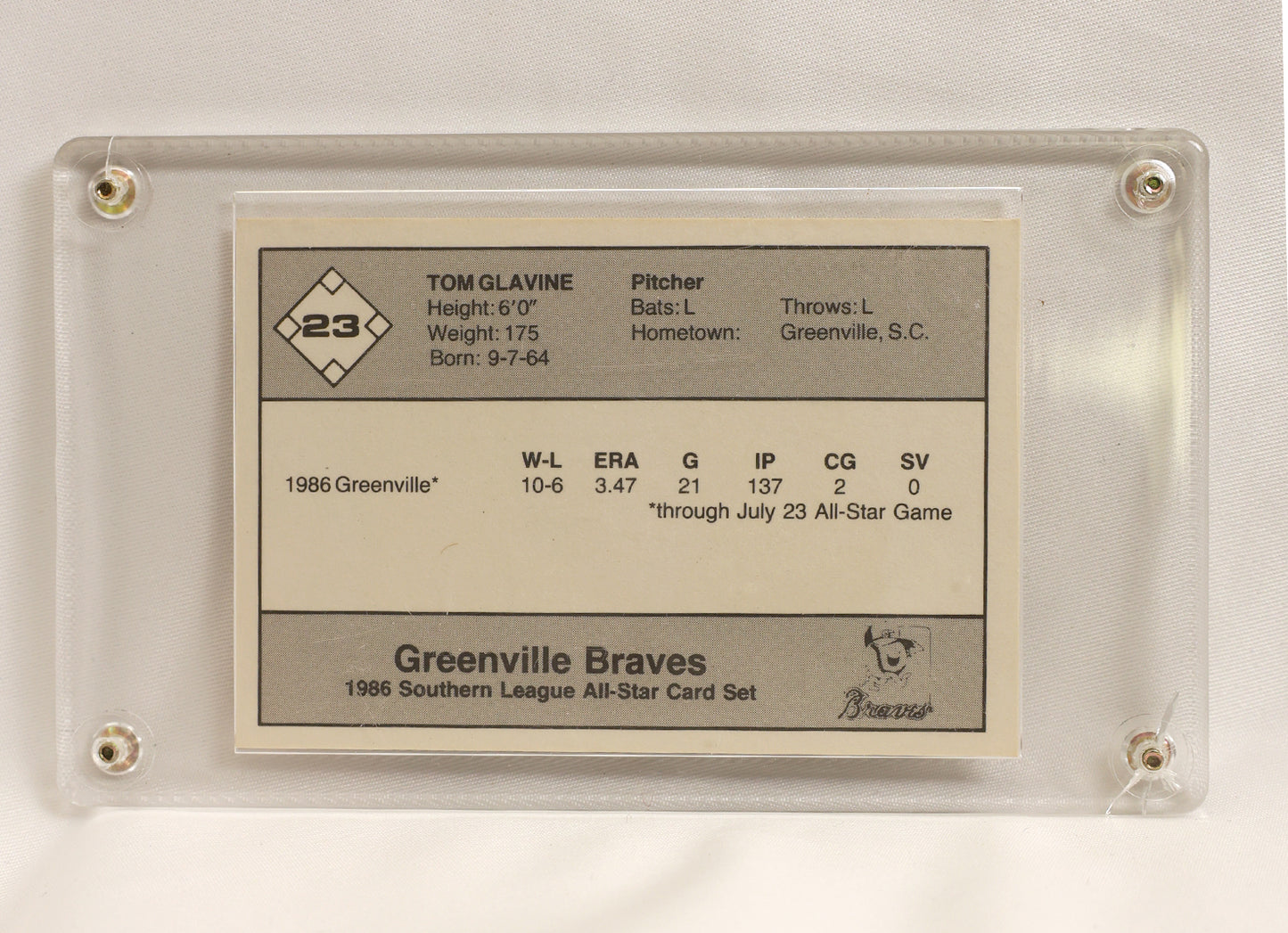 1986 Jennings Southern League All-Stars #23 Tom Glavine