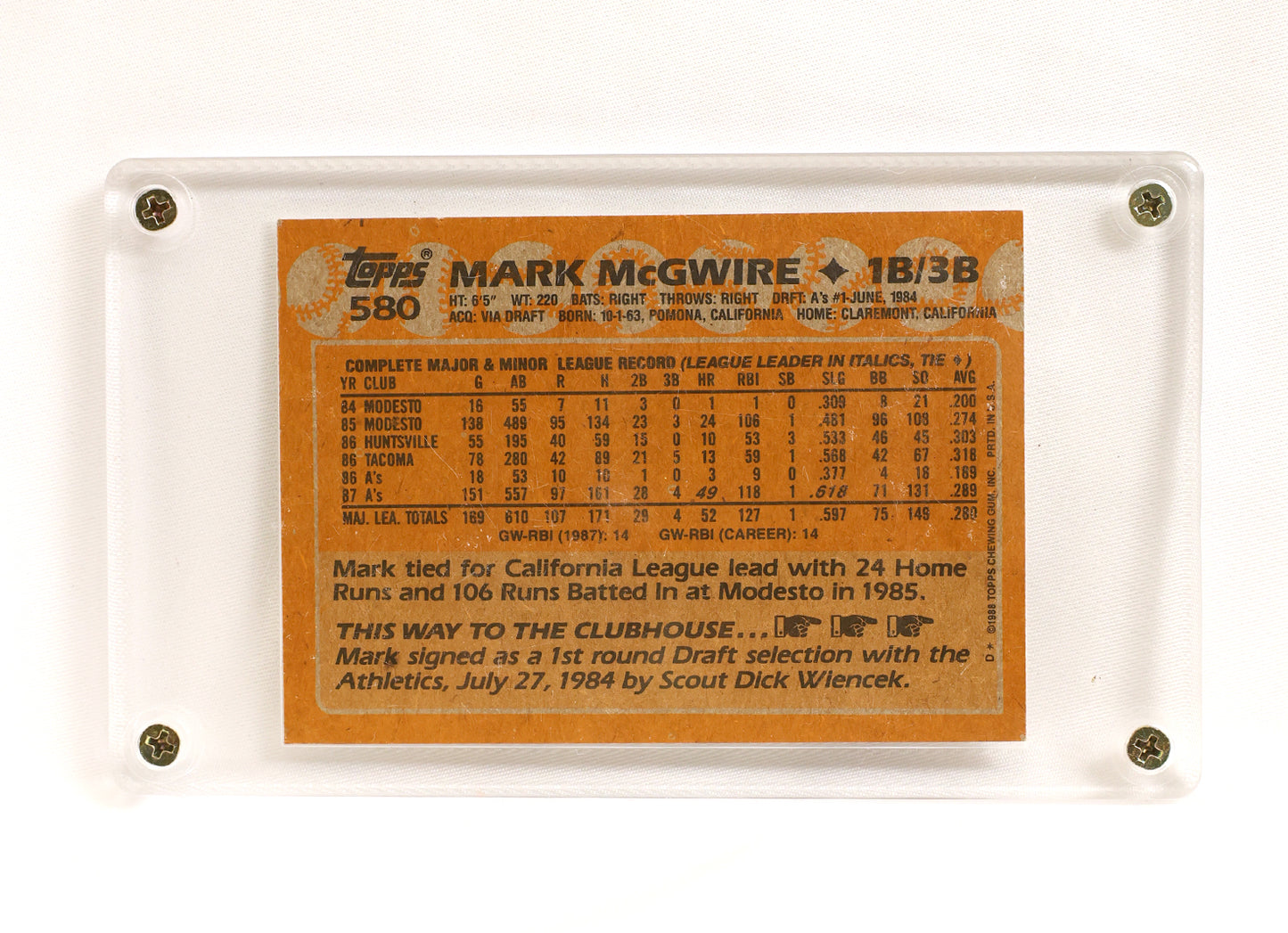 1988 Topps #580 Mark McGwire