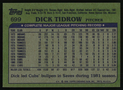 1982 Topps #699 Dick Tidrow
