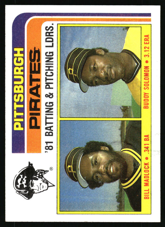 1982 Topps #696 Pirates Leaders / Checklist (Bill Madlock / Buddy Solomon)