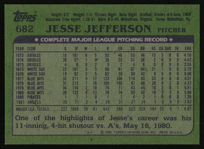 1982 Topps #682 Jesse Jefferson