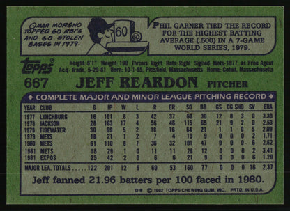 1982 Topps #667 Jeff Reardon