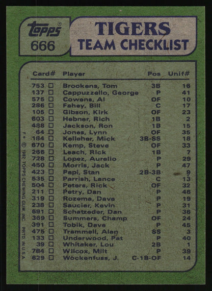 1982 Topps #666 Tigers Leaders / Checklist (Steve Kemp / Dan Petry)
