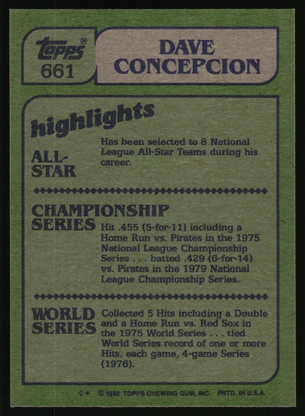 1982 Topps #661 Dave Concepcion Blackless