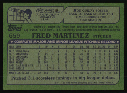 1982 Topps #659 Fred Martinez