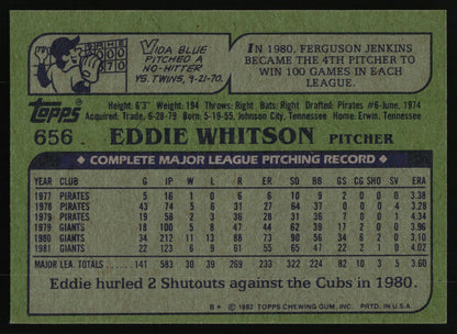 1982 Topps #656 Eddie Whitson