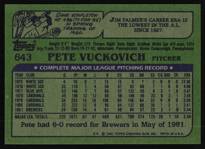 1982 Topps #643 Pete Vuckovich