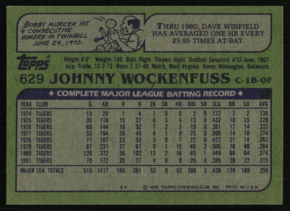 1982 Topps #629 Johnny Wockenfuss