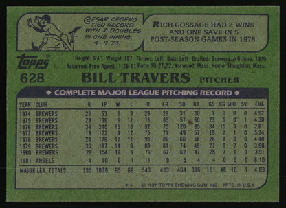 1982 Topps #628 Bill Travers