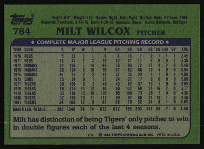 1982 Topps #784 Milt Wilcox