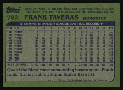 1982 Topps #782 Frank Taveras