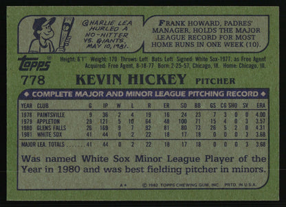 1982 Topps #778 Kevin Hickey