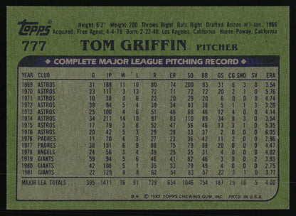 1982 Topps #777 Tom Griffin