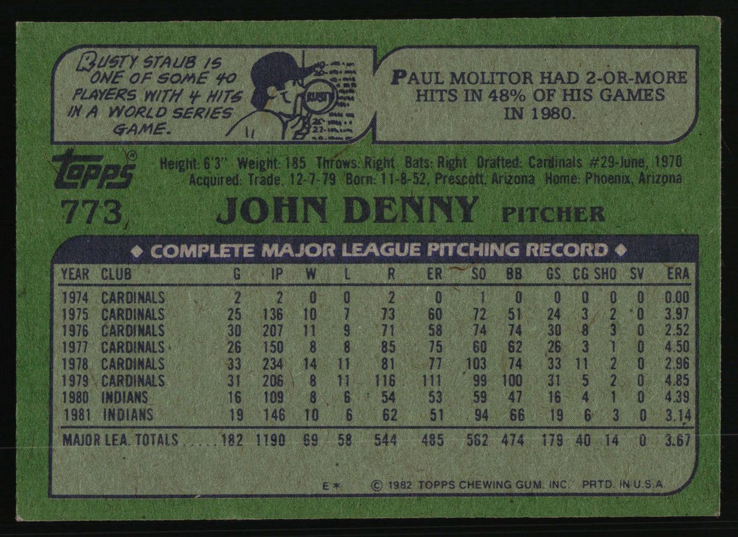 1982 Topps #773 John Denny